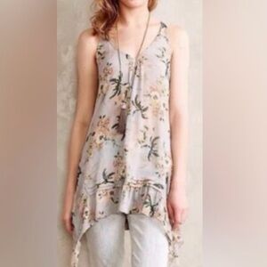 Maeve Anthropologie Romantic Magda Floral Ruffle Tunic Top ShabbyChic Lagenlook